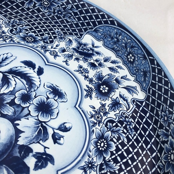 Daher Decorated Ware Round Metal Tray - Blue White Fruit Floral Made in England - Picture 2 of 12